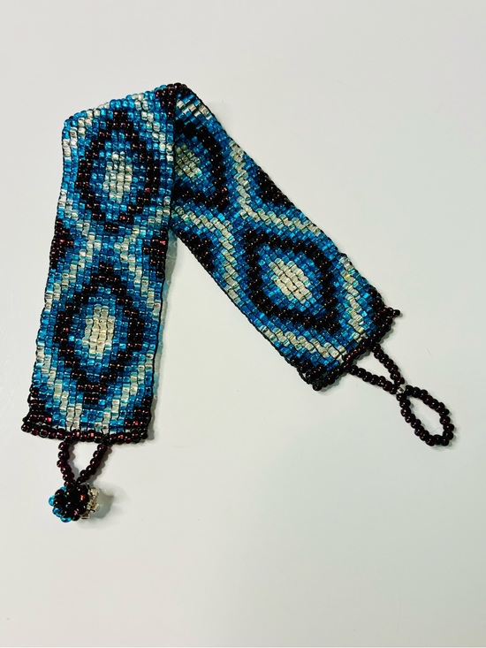 Source Unknown Jewelry - Source Unknown Blue Teal Black Geometric Beaded Bracelet Brooch
